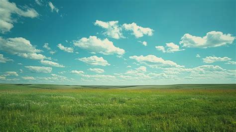 Premium Photo Green Grass Field Under Blue Sky With White Clouds