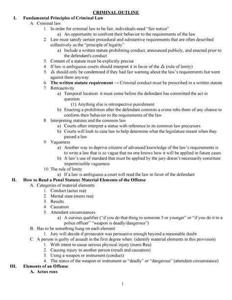 Crim Outline Criminal Outline I Fundamental Principles Of Criminal