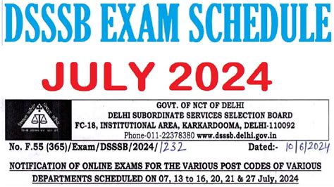 Dsssb New Exam Schedule July Dsssb Teachers Other Recruitment