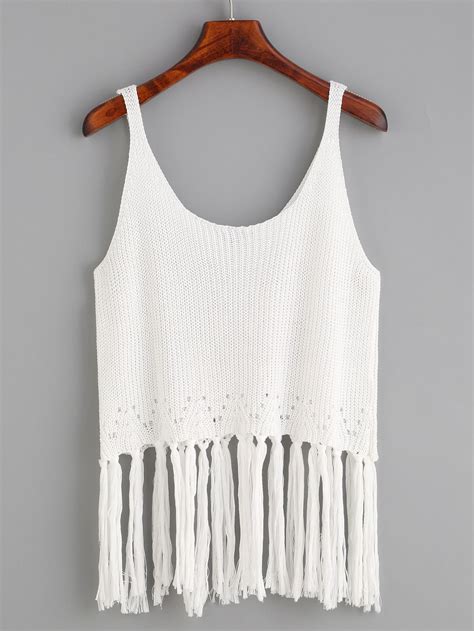 Top Flecos Tejido Tank Blanco Spanish Sheinsheinside Blusas