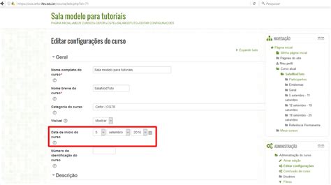 Como Definir Ou Alterar A Data De In Cio Da Sala Virtual No Moodle