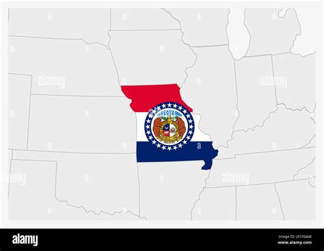 US state Missouri map highlighted in Missouri flag colors, gray map ...