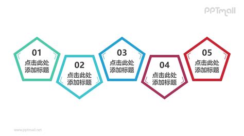 五部分组成独具设计感的五边形并列关系ppt文本框样式素材 Pptmall