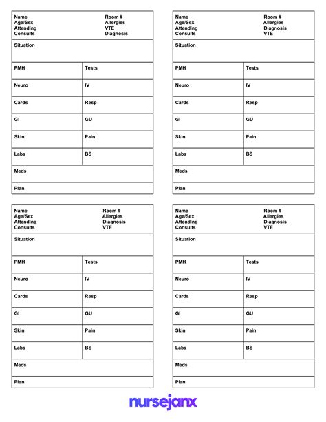 Printable Nurse Report Sheet Template