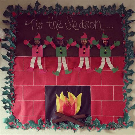 Christmas Fireplace And Elves Bulletin Board Christmas Bulletin