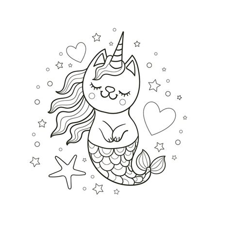 Dibujos De Gato Unicornio Sirena Para Colorear Vsun