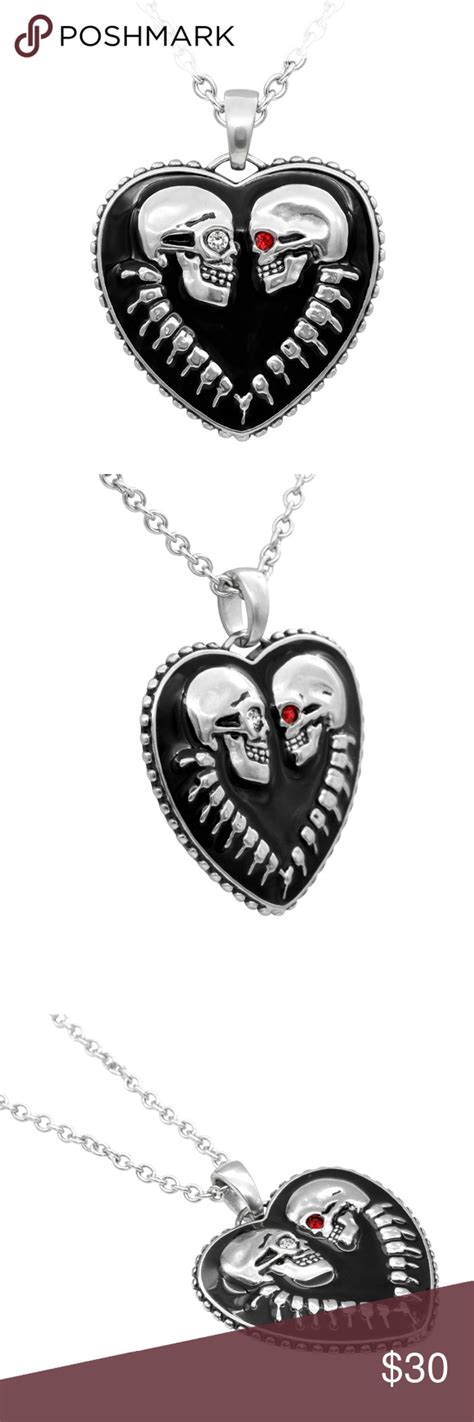 Black Skull Heart Love Punk Crystals Necklace Womens Jewelry Necklace