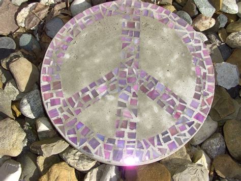 12 Peace Sign Concrete And Pink Stained Glass Stepping Stone Mosaic