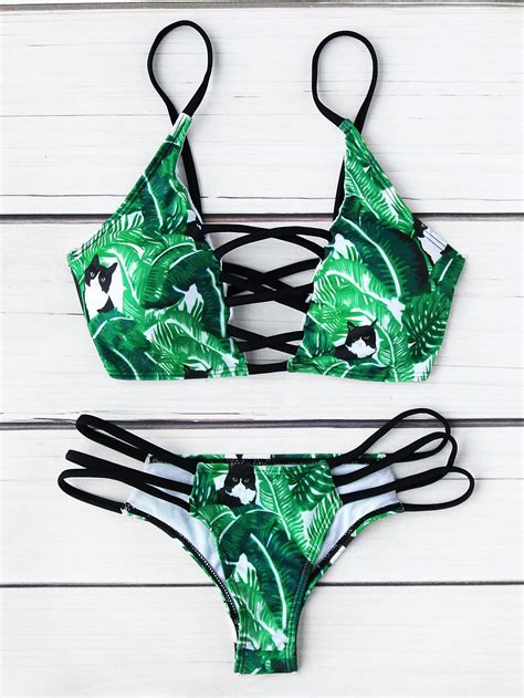 Leaf Print Criss Cross Bikini Set Artofit