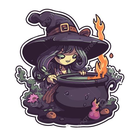 Witch Witch Pot Of Potions Sticker Clipart Vector Sticker Design With