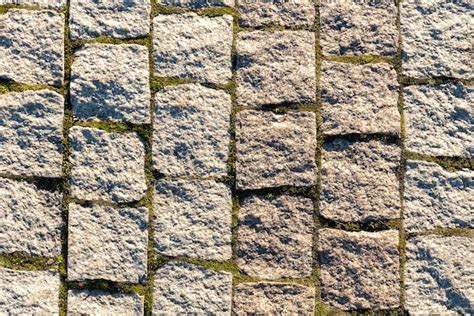 Viejo Fondo De Adoquines Con Hierba Textura De Adoquines De Piedra