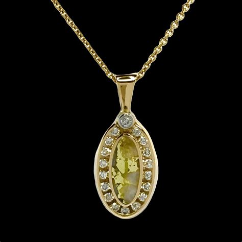 Gold Quartz Oval Pendant with Diamonds - Alaska Mint