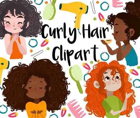 Curly Hair Clipart Girl, Hair Clip Art, Hair Accessories Graphics, for Personal and Commercial ...