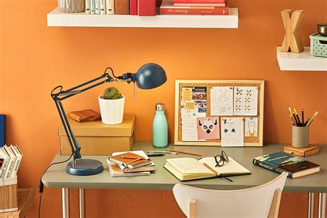 Students Workplace With Books Pencils And Pin Board By Stocksy