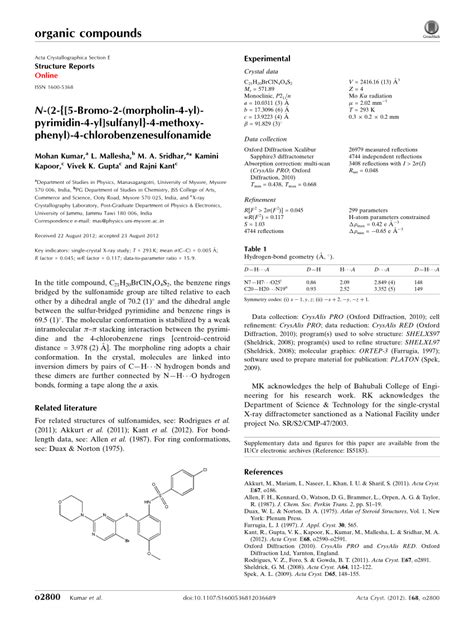 PDF N 2 5 Bromo 2 Morpholin 4 Yl Pyrimidin 4 Yl Sulfanyl 4 Meth