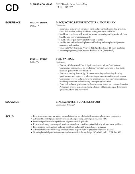 Toolmaker Resume Samples Velvet Jobs