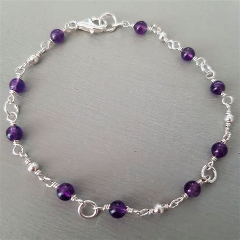 Tiny Amethyst Bracelet Sterling Silver Or Gold Fill Mm Purple Gemstone