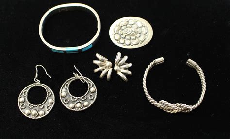 Lot Mexican Sterling Silver Jewelry Earrings Brooch