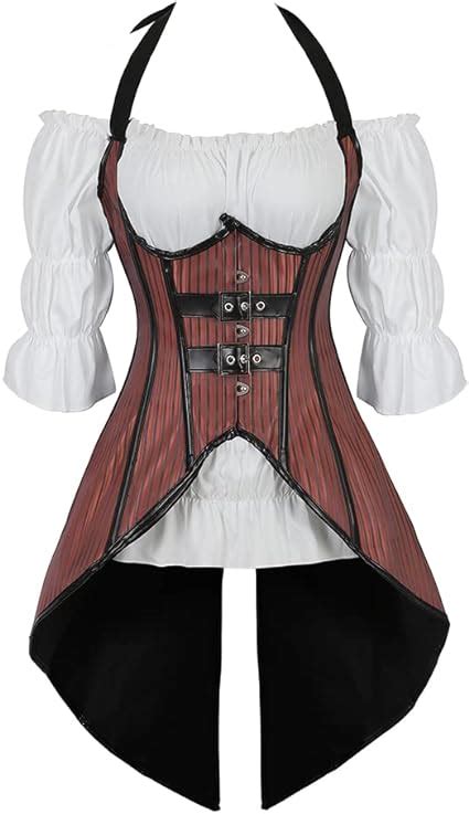 Hengzhifeng Damen Corsage Mit Bluse Steampunk Korsett Mit Tr Ger