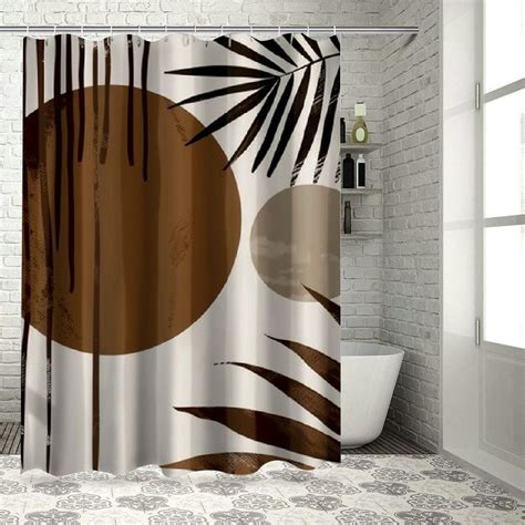 ONETECH Abstract Brown Leaves Mid Century Shower Curtain Minimalist