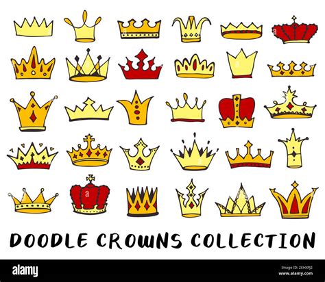 Crowns Doodle Drawing Collection Hand Drawn Queen King Or Princess