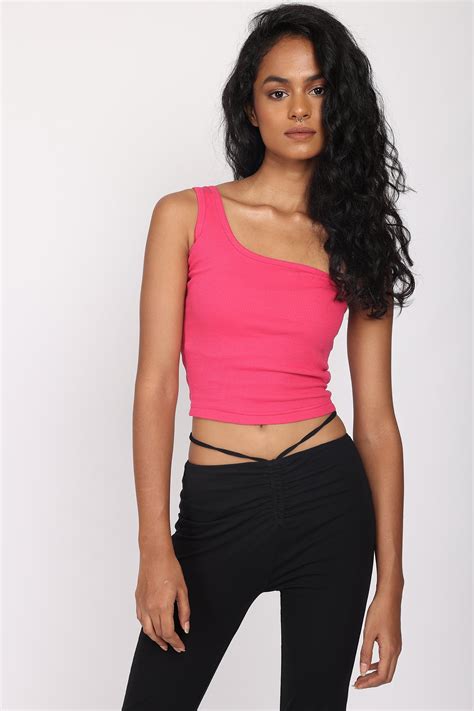 Hot Pink One Shoulder Ribbed Tank Bonkers Corner