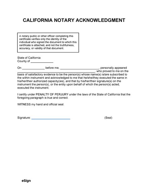 Free California Notary Acknowledgment Form PDF Word