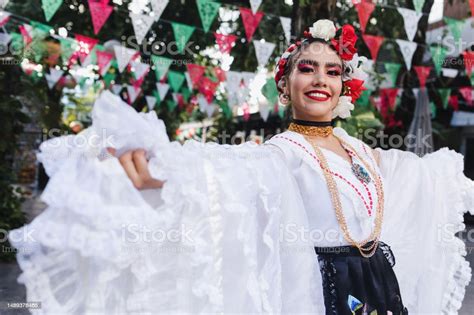 Latin Woman Wearing Traditional Mexican Dress Traditional From Veracruz