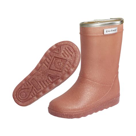 Enfant Thermo Boots Glitter Metallic Rose Wol Gevoerde Laarzen Regenlaarzen Roze Met Glitter