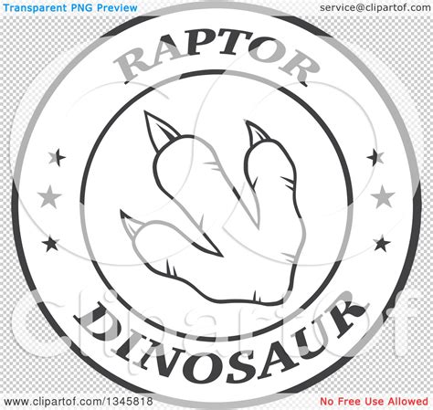 Clipart Of A Black And White Lineart Raptor Dinosaur Foot Print In A