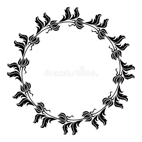 Cadre Rond Noir Et Blanc Avec Des Silhouettes De Fleurs Illustration