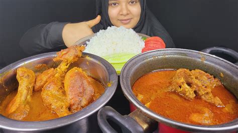 Big Bite Eating Rice With Dhaba Style Mutton Curry Spicy Chicken Curry