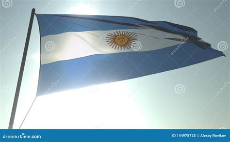 Waving Flag Of Argentina Against Shining Sun And Sky Realistic 3D