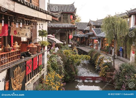 panoramic view     canals  lijiang  town  sunset