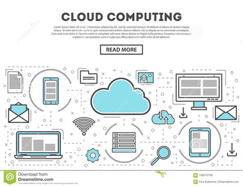 Nuvem Que Computa O Infographics Linear Do Estilo Ilustração do Vetor