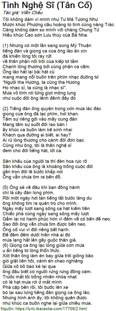 loi bai hat tinh nghe  tan  vien chau  nhac nghe