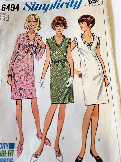 Vintage 1960s Simplicity 6494 Mod Dress Sewing Pattern Sz 12 B 32 Cut Complete Ebay