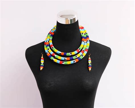 Ami African Beaded Necklace With Matching Earrings Zurian