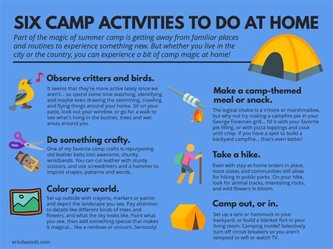 Six camp activities you can do at home. - Eric D Woods