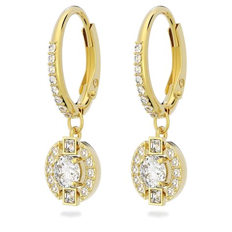 Orecchini Pendenti Swarovski Sparkling Dance Taglio Tondo Bianchi Placcato Color Oro