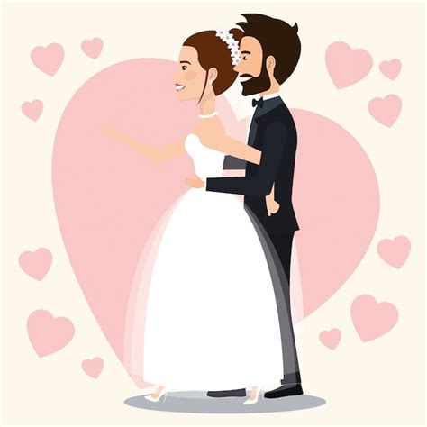 Free Vector Just Married Couple With Hearts Avatars Characters