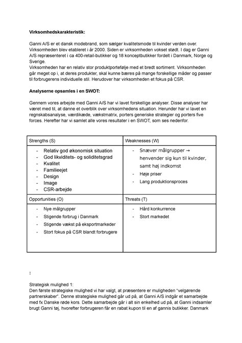 Prøveeksamen 2018 Spørgsmål Og Svar Virksomhedskarakteristik Ganni