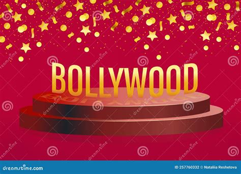 Bollywood Indian Cinema 3d Style Podium With Circles Stars Ribbons