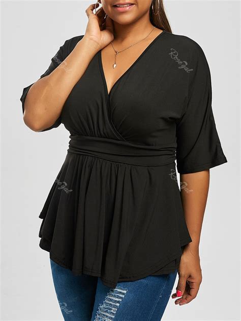 [18 Off] V Neck Plus Size Dressy Peplum T Shirt Rosegal