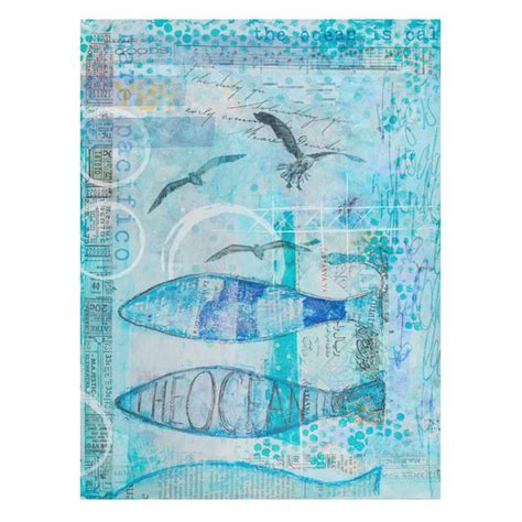 Bunte Collage Blaue Fische Leinwandbild Im Hochformat Bilderwelten