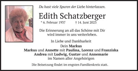 Traueranzeigen Von Edith Schatzberger Trauer Merkur De