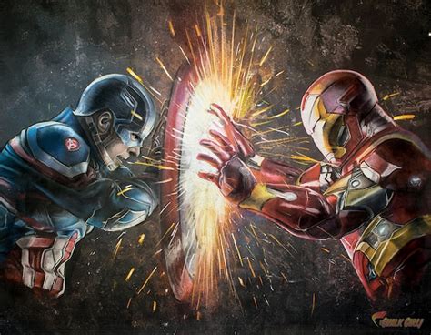 Captain America Vs. Iron Man Art Print Marvel Comics Civil | Etsy