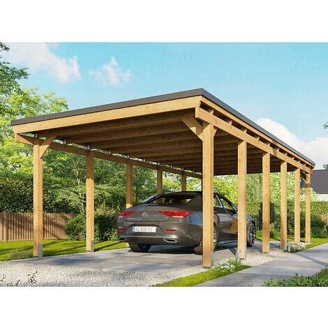 Carport Castellane En Bois Trait Autoclave Voiture X Cm