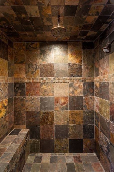 Full Master Bathroom With A Custom Slate Shower Rustic Bathrooms