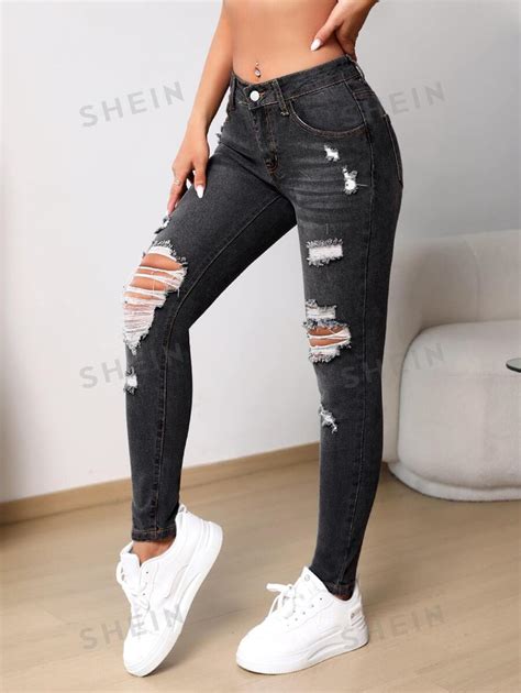 SHEIN Unity Ripped Skinny Jeans SHEIN UK